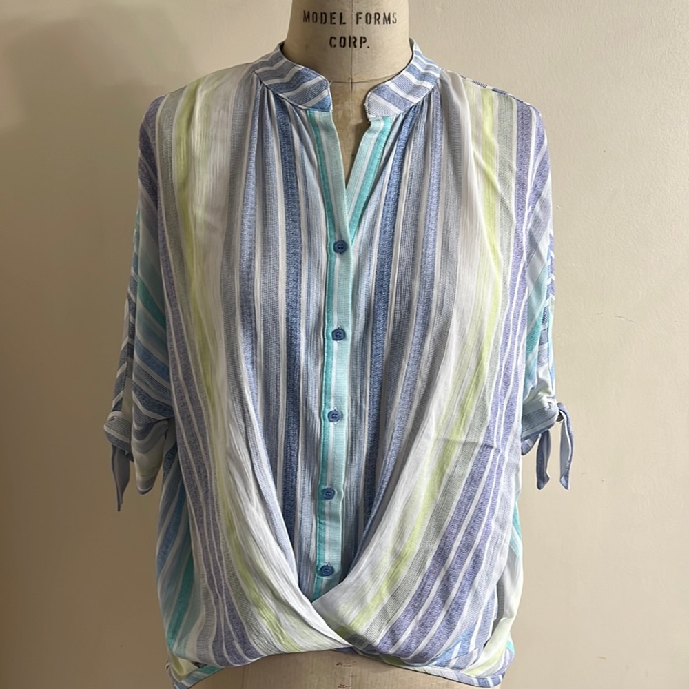 Joy Joy Multi Color Stripe Crossed Front Top